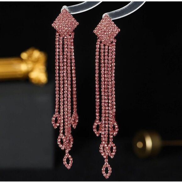 Rhinestone Drop Earrings - Picture 2 of 3